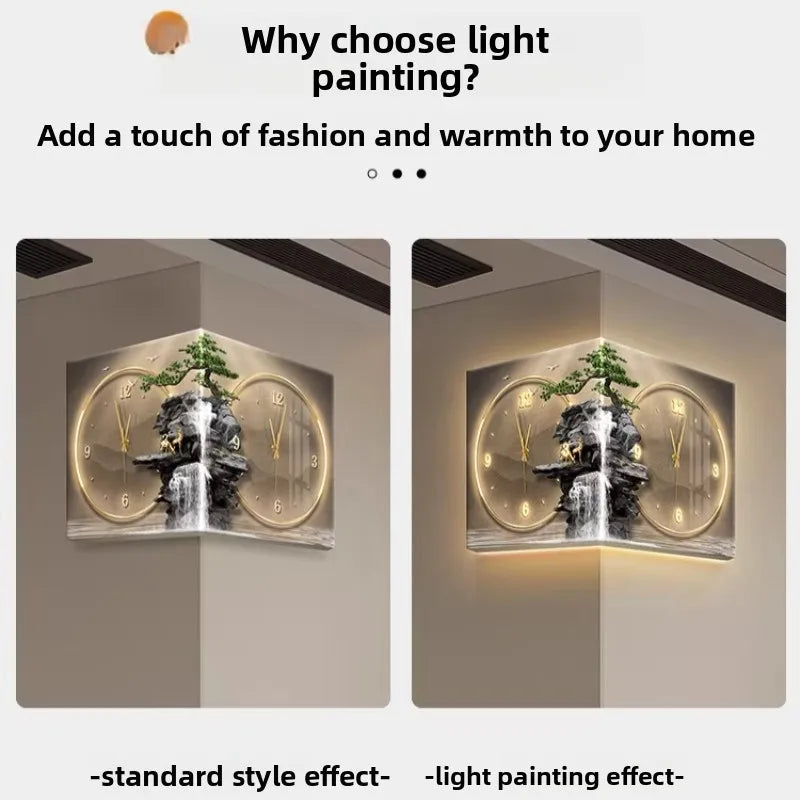 Modern Double Sided Corner Wall Clock Living Room Decoration LED Clock Mural Lamp Restaurant Background Wall Digital Wall Watch