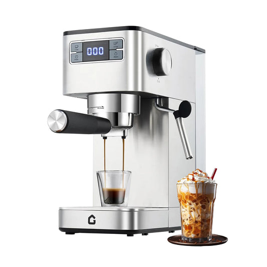 20 Bar Espresso Machine Stainless Steel With Steam Milk Frother Compact Home Barista Coffee Maker For Latte Cappuccino Moka