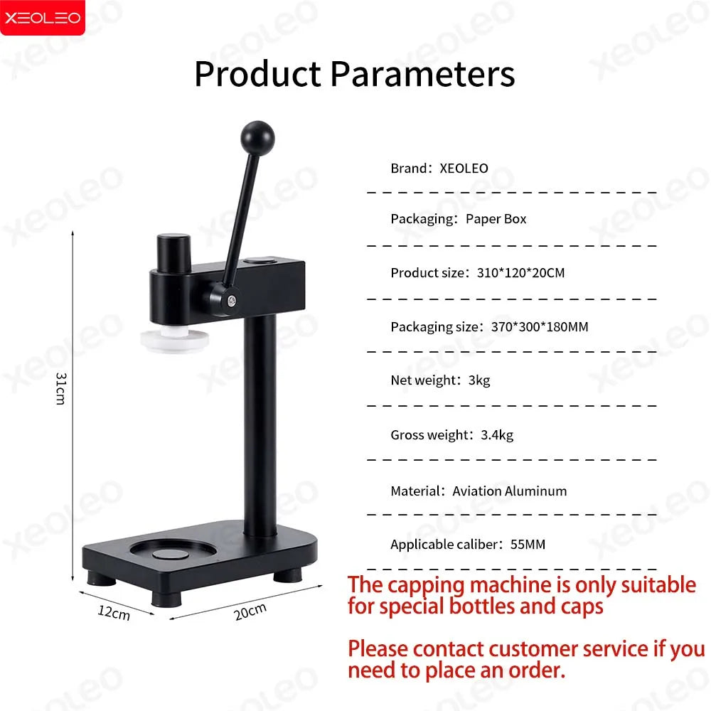 XEOLEO Commercial Manual Press Can Sealer Machine Milk Tea Drink 55mm PET Can Capping Machine Kitchen Tools Height-adjustable