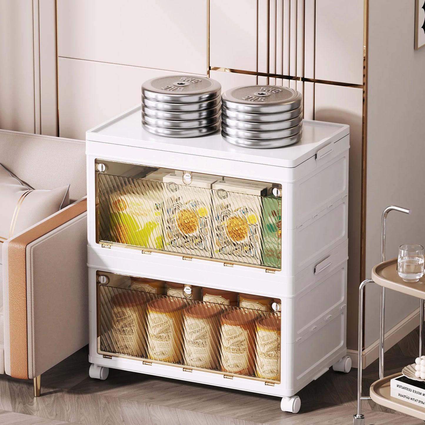 1/2/3/4/5 Layer Folding Storage Cabinet Storages Cabinet Waterproof Dustproof With Swivel Wheel Kitchen Bedroom Living Room