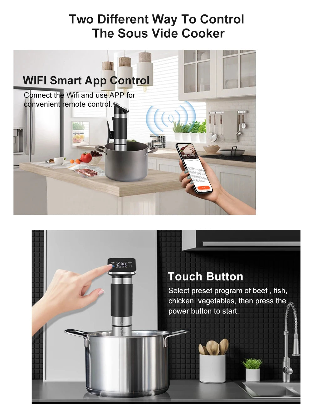 BioloMix 5th Generation Smart Sous Vide Machine WiFi Enabled Stainless Steel IPX7 Waterproof with APP Control Thermal Circulator