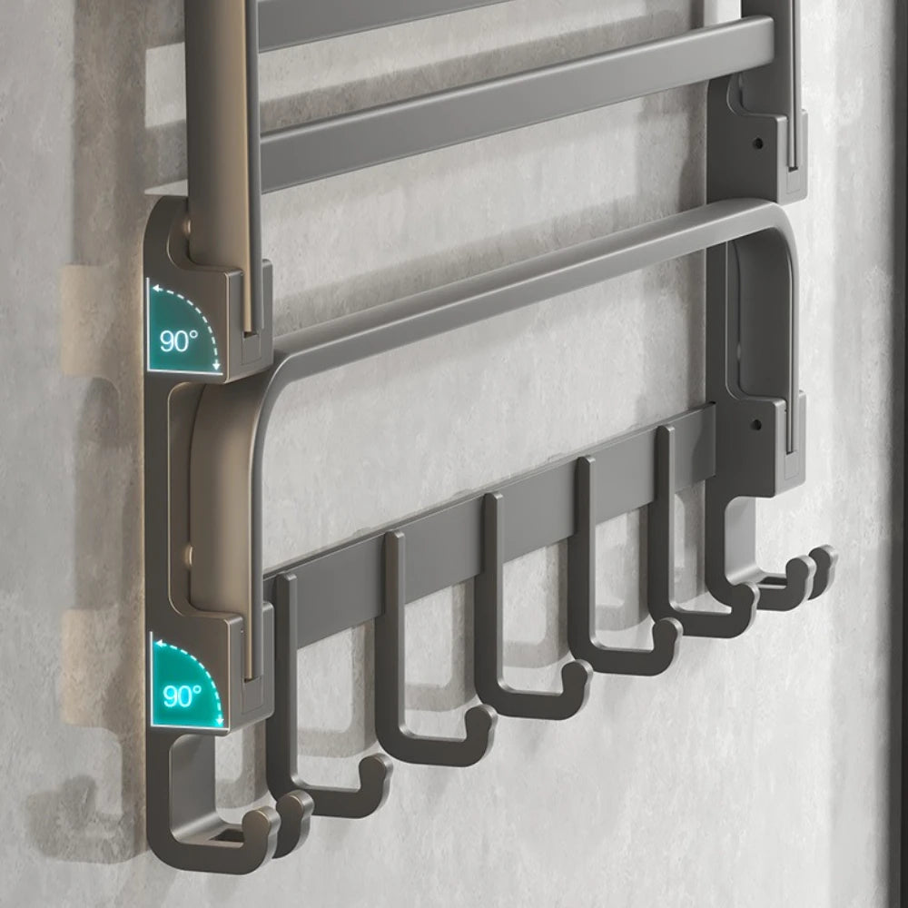 Gun Gray Triple Tier Folding Space Aluminum Towel Rack Wall mounted Hardware Pendant Set Bath Towel Holder Bathroom Accessories