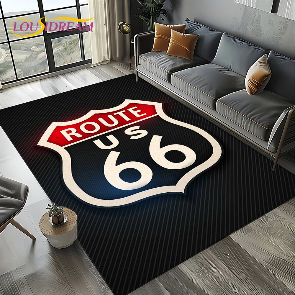 Retro America Historic Route 66,Mother Road,mãe EstradaCarpet Rug for Living Room Bedroom Home Sofa,Area Rug Non-slip Floor Mat