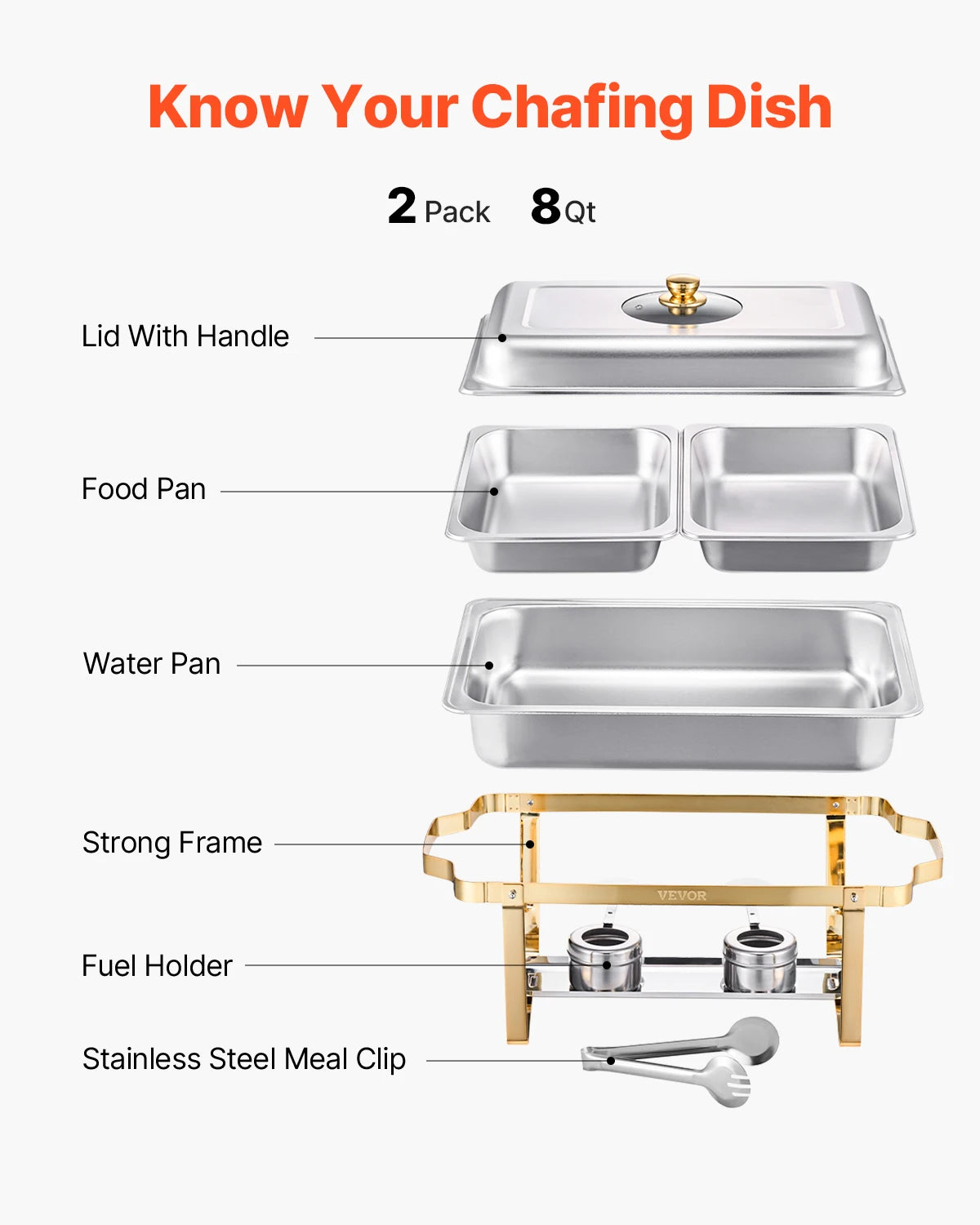 VEVOR 2/4 Pack Chafing Dish Buffet Set Stainless Steel Chafer with Half Size Pans Rectangle Catering Warmer for Party Banquet