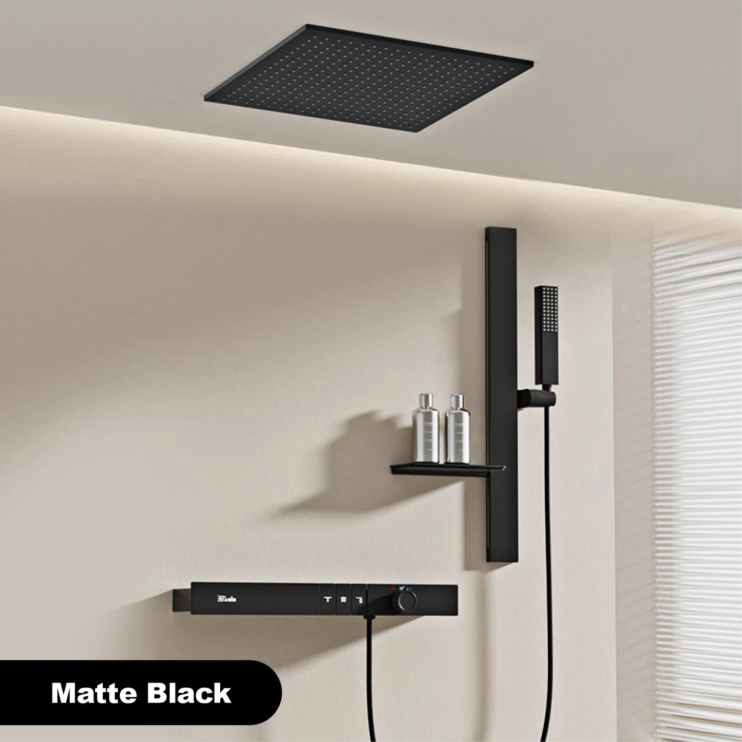 Luxury Ceiling Thermostatic Shower System Black Brass 3 Function Built In Wall Cold Hot Water Waterfall Outlet Bathroom Faucet
