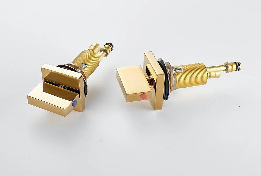BAKALA 3 Pieces Brush And Gold Deck Mounted Waterfall Wide Spout Double Handles Bath Bathtub Faucet Bathroom Mixer Tap