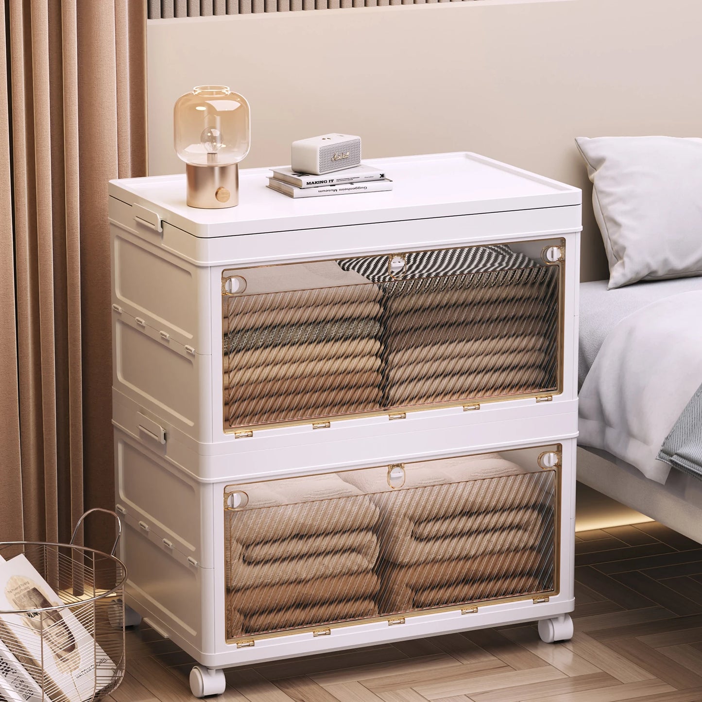 1/2/3/4/5 Layer Folding Storage Cabinet Storages Cabinet Waterproof Dustproof With Swivel Wheel Kitchen Bedroom Living Room