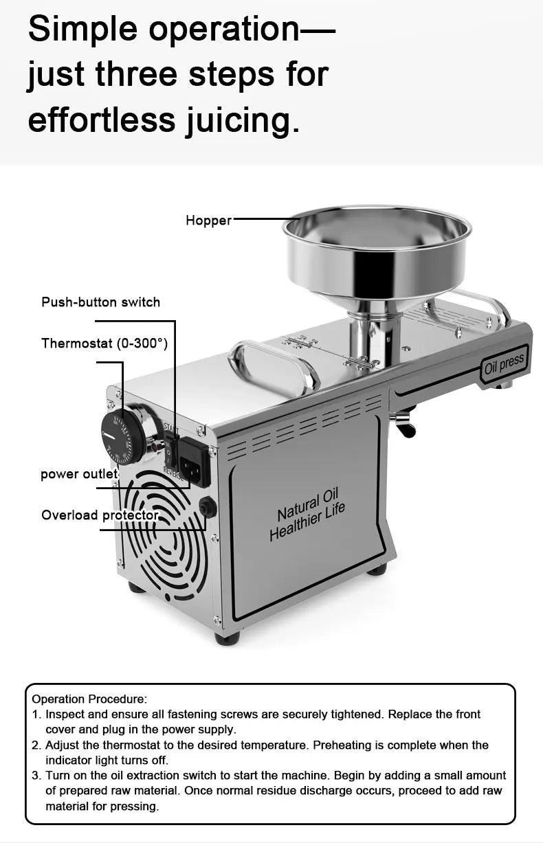 2025 Upgraded Oil Press Machine,110V/220V Dual Voltage,Low Noise Easy Clean Small Business/Household, Food Grade Stainless Steel