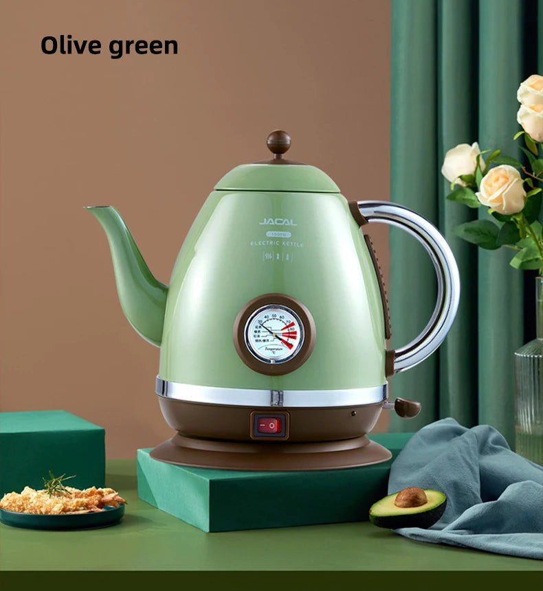 1.5L Electric Kettle 1500W Quick Heating Boiling Coffee Teapot Household Thermo Pot 304 Stainless Steel Linner with Thermometer