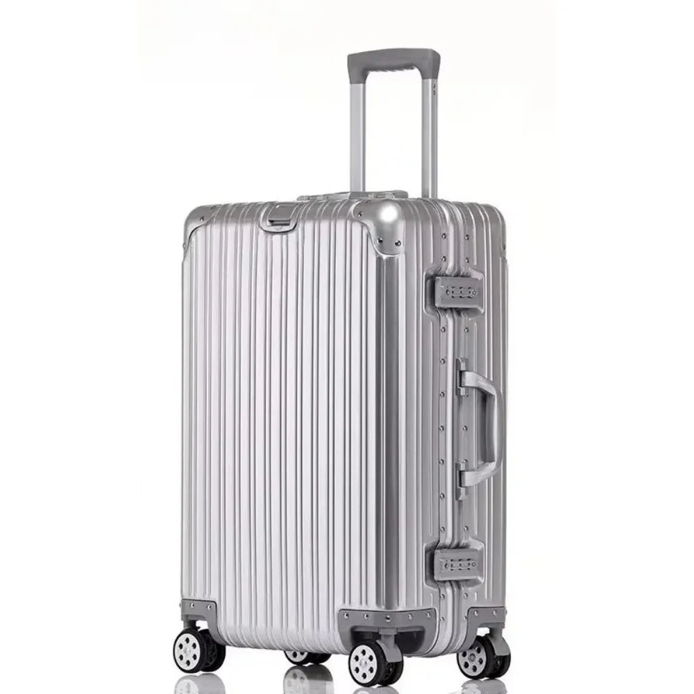 Aluminum-Magnesium Alloy Suitcase, High-Quality Rolling Luggage Available in 20”, 24”, 26”, and 29” sizes. Durable trolley luggage perfect for travel, carry-on, and cabin use.