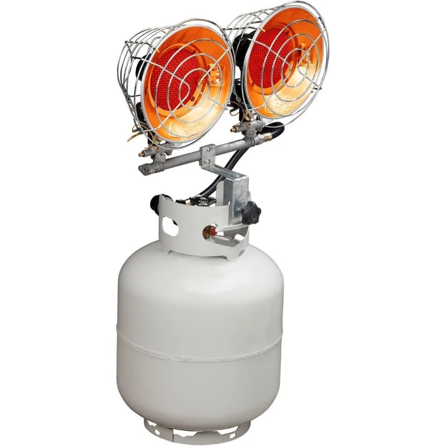 Infra-Red Tank Top Outdoor Heater for Propane Gas Tanks Double Burner 30 000 BTU Silver Camping and Patio Use
