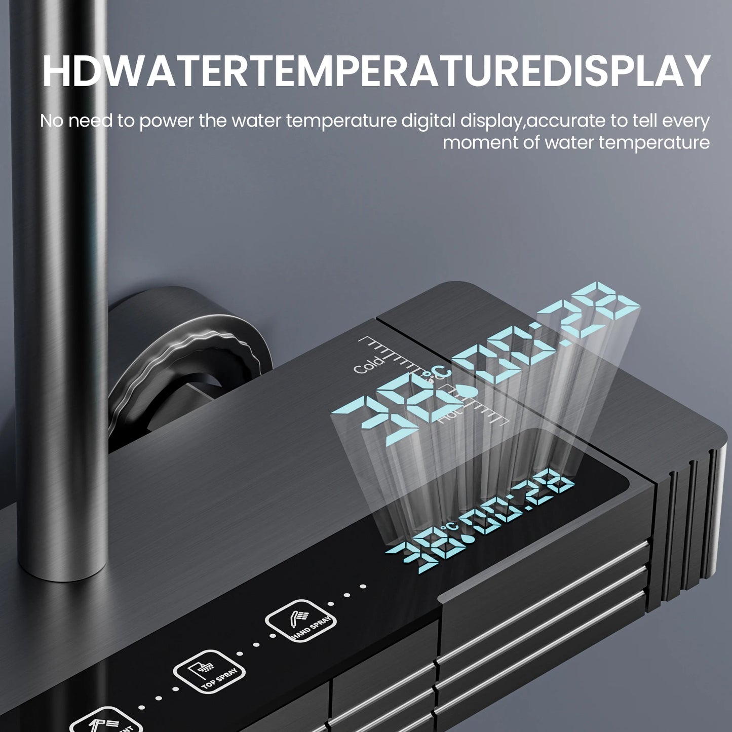 Digital Display Shower Faucet Set Rainfall Bathroom Mixer Tap Grey Bidet Shower System With Ambient Lighting Bathroom Accessorie