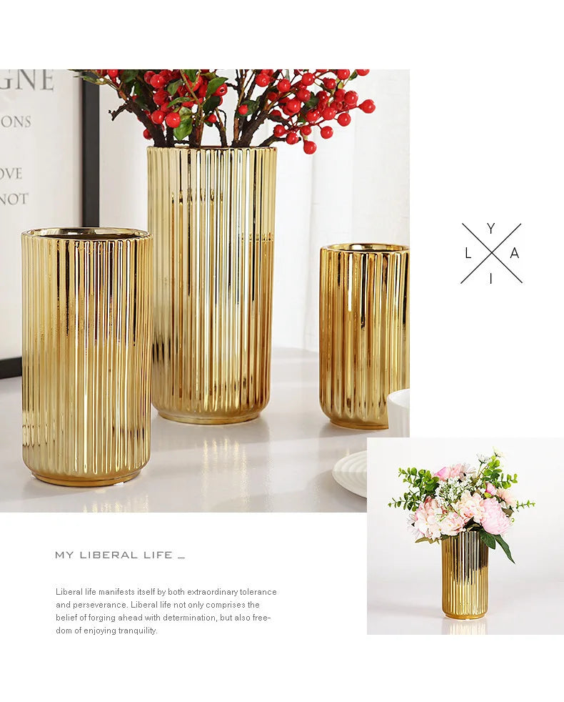 Nordic Ceramic Gold Vase – Elegant Home Décor Stylish flower arrangement vase perfect for living rooms, desktops, or as a thoughtful gift.