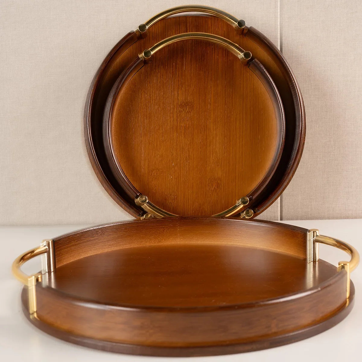 Light luxury and simple home kitchen round bamboo tray Home restaurant tea set small tray portable fruit snack tray