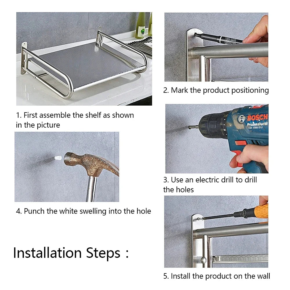 Microwave Oven Rack Stainless Steel Microwave Oven Shelf Wall-Mounted Kitchen Shelf Kitchen Shelves Counter
