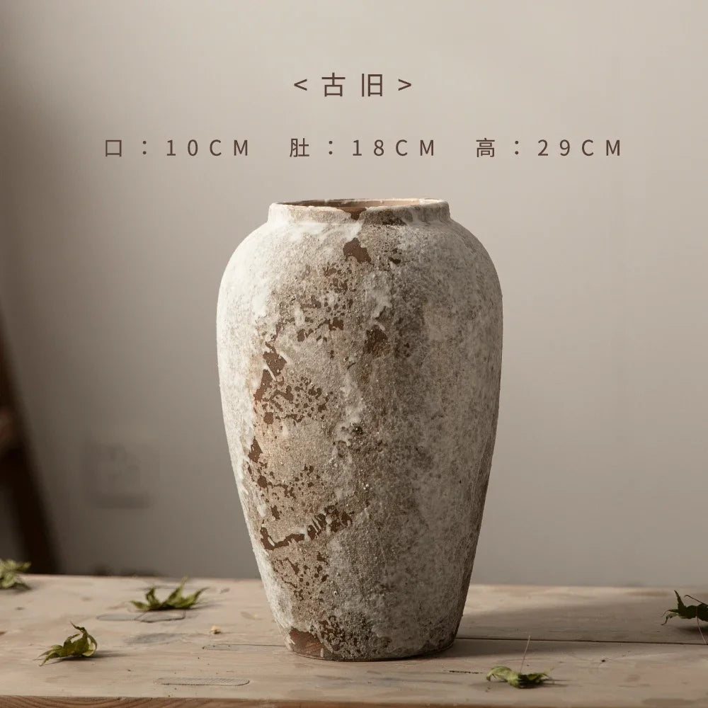 Hydroponic Flower Arranging Ceramic Vase Mottled Retro Chinese Pottery Jars Decorative Decorations for Living Room TV Cabinets