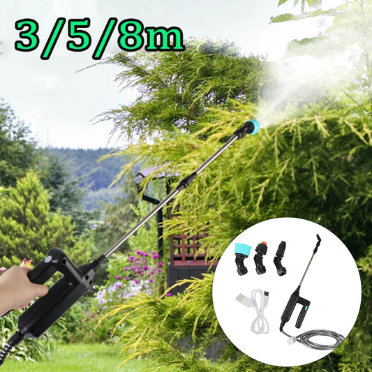 Electric Water Sprayer Rechargeable Telescopic Handle Battery Powered Sprayer Wand 7.4V 3/5/8M Hose with 3 Mist Nozzles