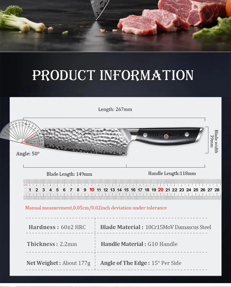 MOSTODOZO 6-inch Japanese Style Bunka Knife Damascus Steel Slicer Meat Utility Fruit Professional Kitchen Kiritsuke Chef Knives