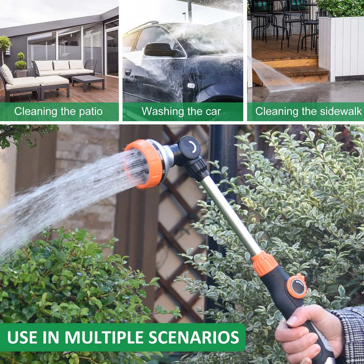 47cm Water Sprayer Nozzle Long Rod Garden Sprinkler with Adjustable Head 8 Spray Modes High Pressure Irrigation Hose Nozzle