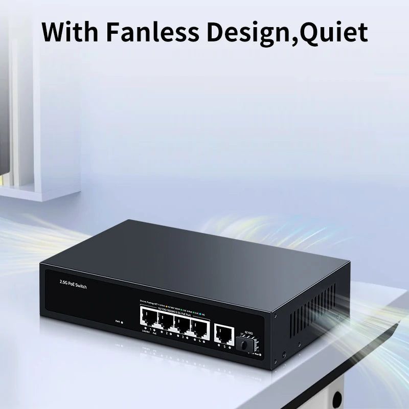 HORACO 2.5G PoE Switch 5 Port 2500Mbps 10G SFP+ Slot 65W IEEE802.3af/at for WiFi 6e AP,VoIP Phone,Surveillance,POE Camera