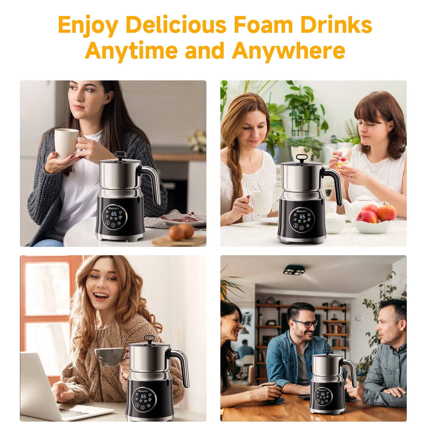 BioloMix 7-in-1 Detachable Electric Milk Frother Steamer Automatic Hot Cold Foam Maker for Coffee And Hot Chocolate