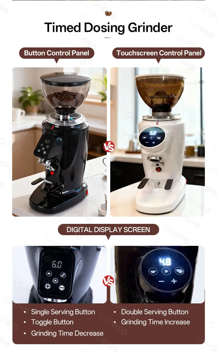 CAFOVO G264F 64mm Flat Burr Coffee Grinder with Digital Timer for Espresso Static-Free Single-dose Grinder Coffee Mill