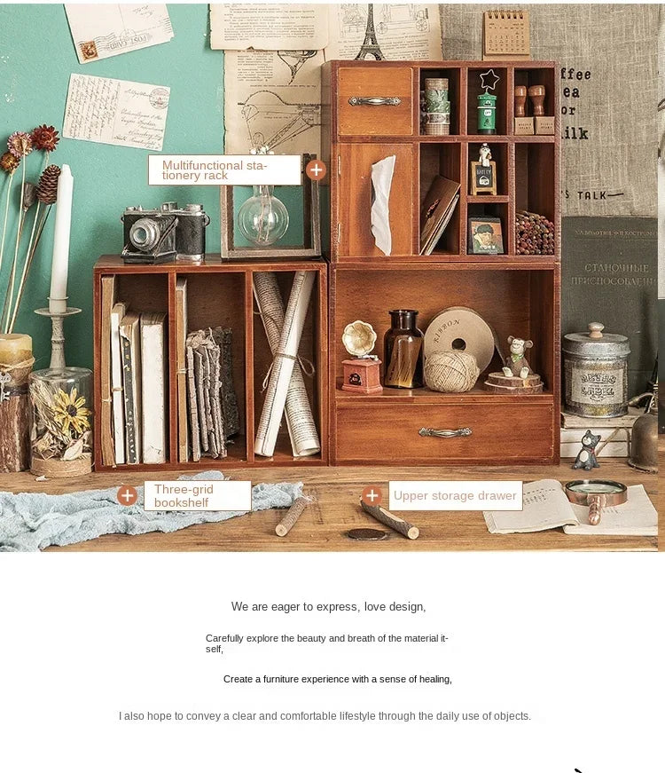 Retro Wooden File Storage Box Office Jewelry Box A4 File Drawers Desktop Sorting Cabinet For Dressing Table Functional Organizer