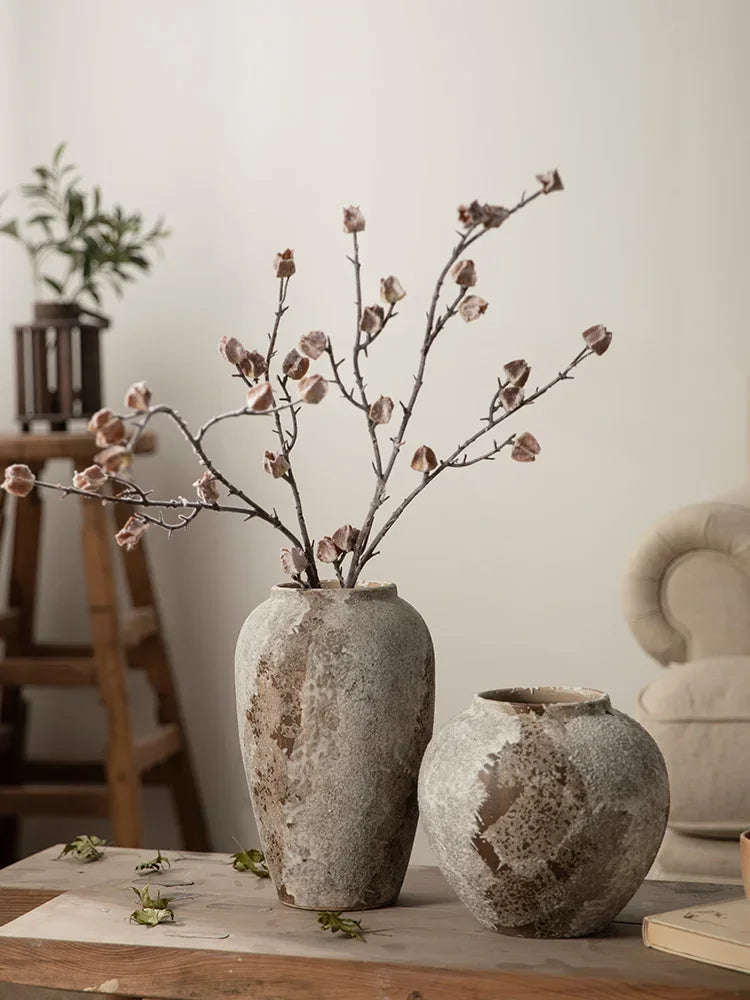 Hydroponic Flower Arranging Ceramic Vase Mottled Retro Chinese Pottery Jars Decorative Decorations for Living Room TV Cabinets