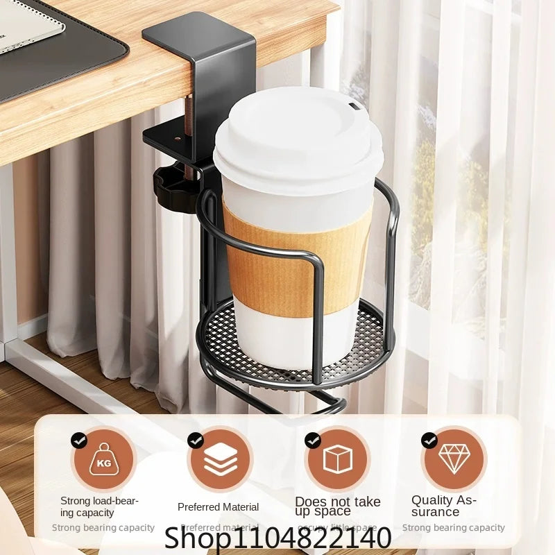 2 in 1 No Drill Desk Cup Holder Adjustable Upgraded Arm Clamp Stand 360 Degree Rotating Table Edge Clamp Anti-Fall Cup Holder