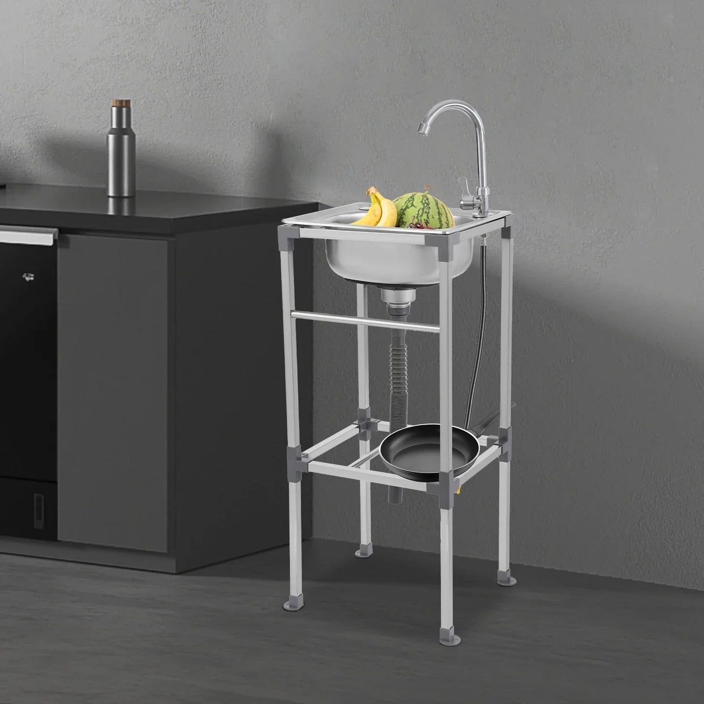 Silver Kitchen Sink,Freestanding Stainless Steel Sink,Easy To Clean,High Stability Simple Installation Sink