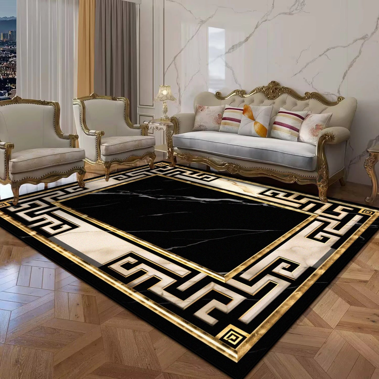 Black Gold Marble Luxury Carpet for Living Room Decorations Sofa Table Large Area Rugs Balcony Long Floor Mat Anti-slip Doormat