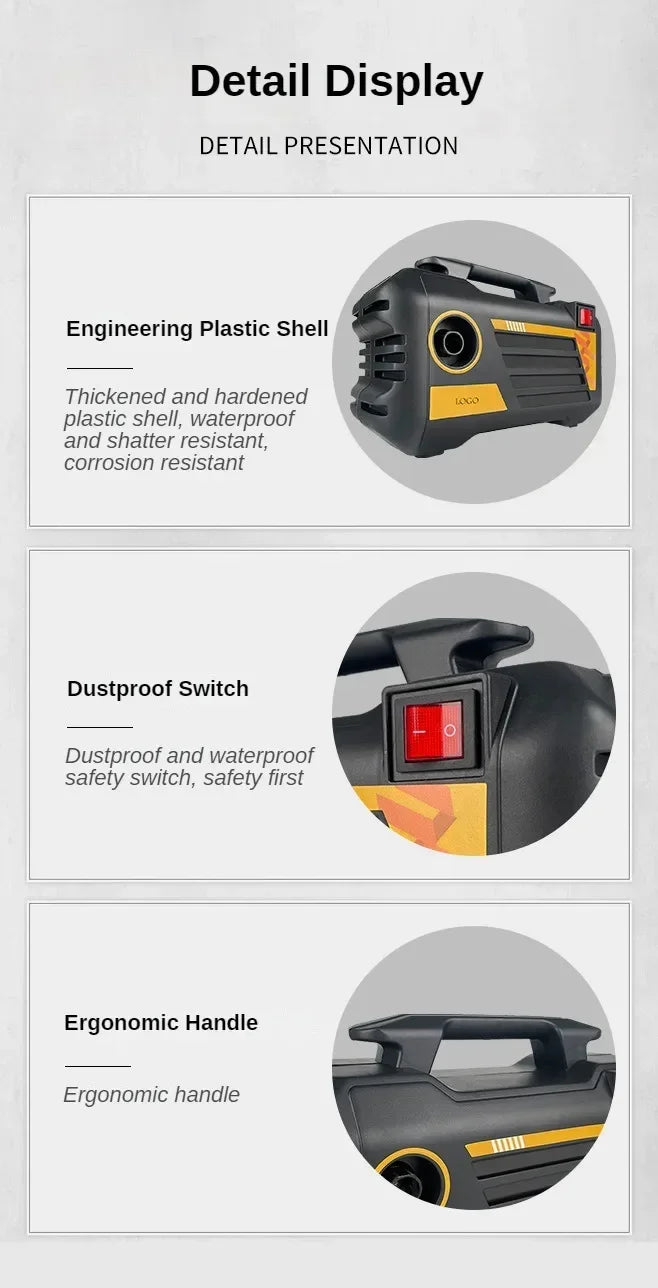 3000W Electric Pressure Washer High Power 220V/110V Car Wash Gun Home Garden Cleaning Tool with Adjustable Nozzle