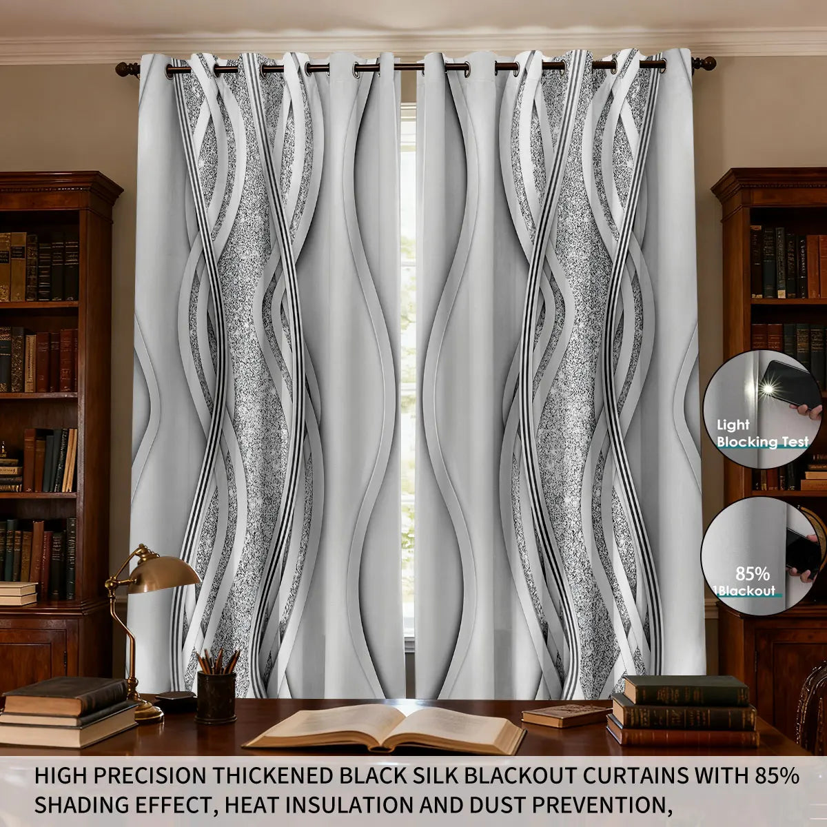 2pcs Minimalist Style Curved Lines Art Print Perforated Blackout Curtains Multi Size Living Room Bedroom Insulation Decoration
