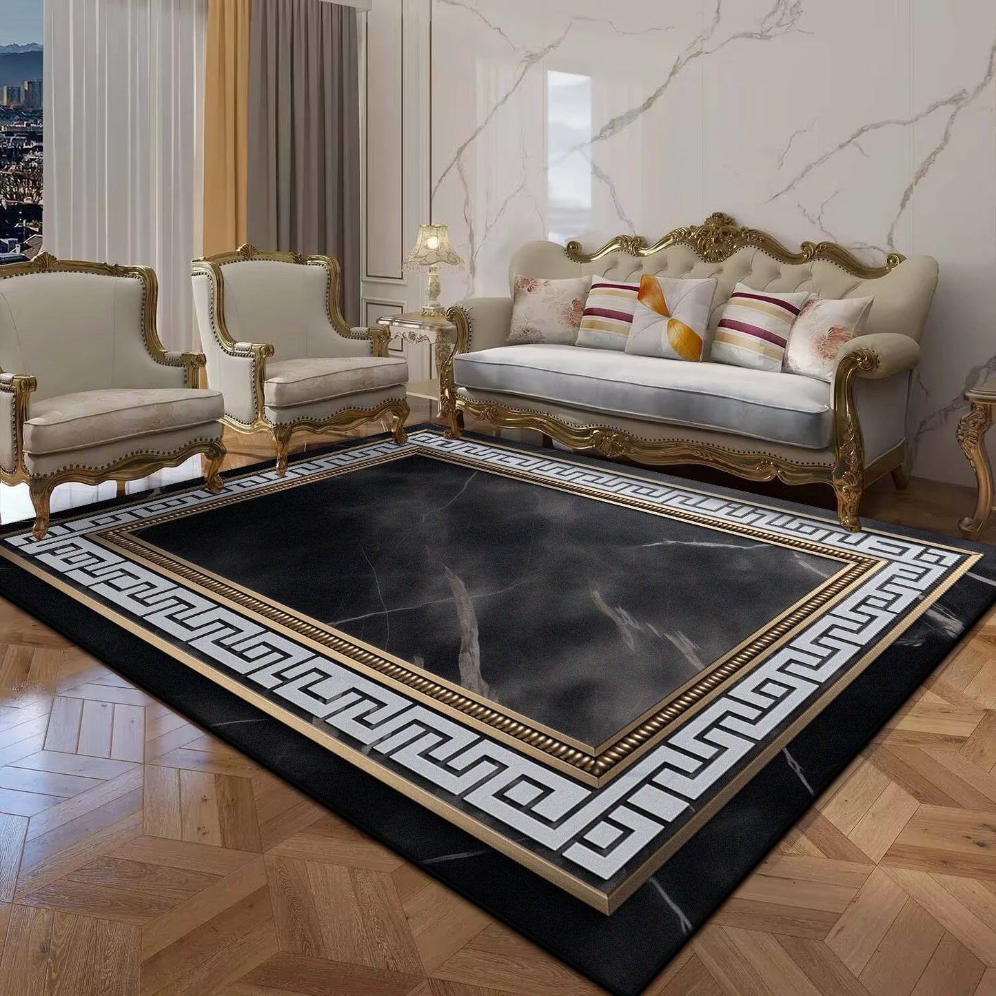 Black Gold Marble Luxury Carpet for Living Room Decorations Sofa Table Large Area Rugs Balcony Long Floor Mat Anti-slip Doormat