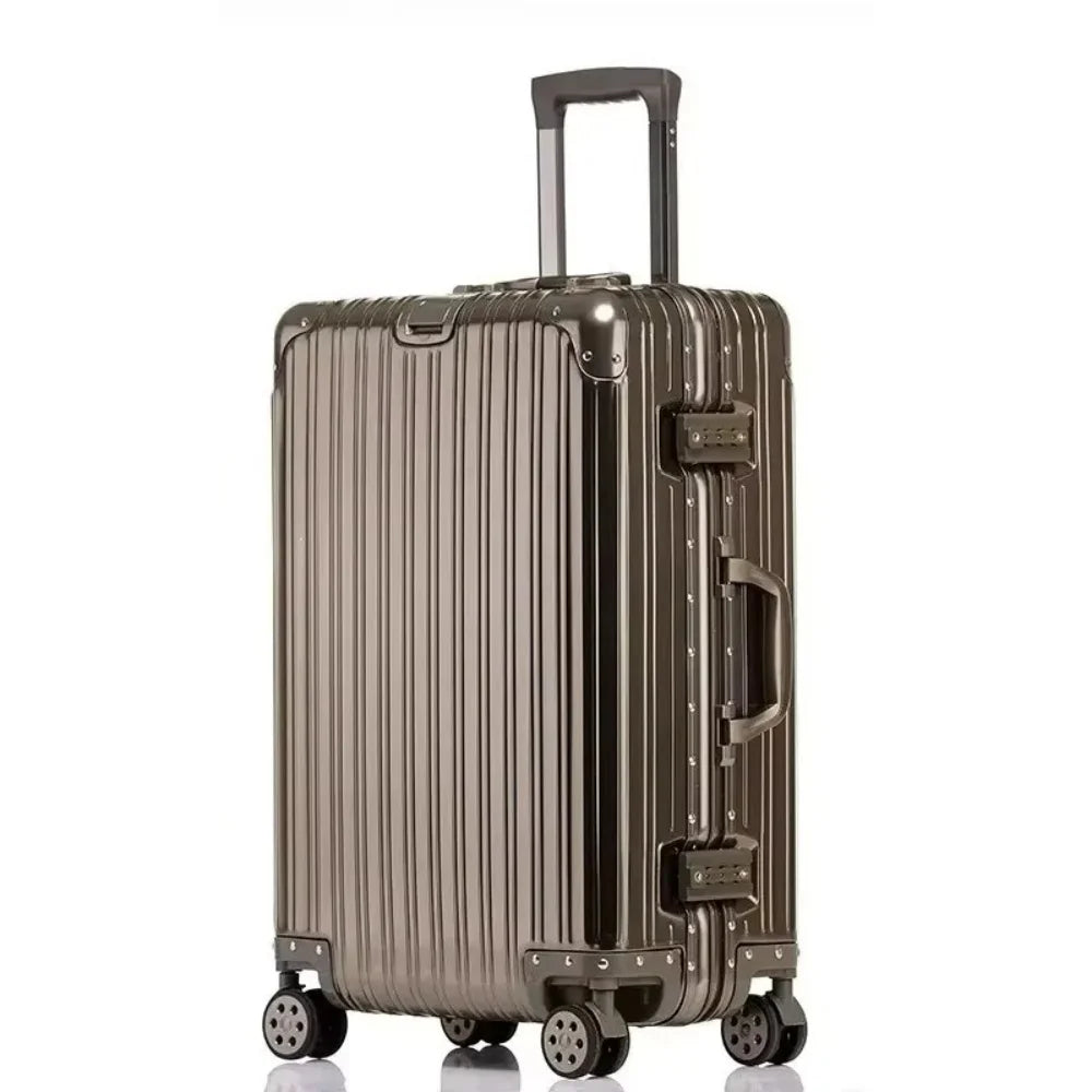 Aluminum-Magnesium Alloy Suitcase, High-Quality Rolling Luggage Available in 20”, 24”, 26”, and 29” sizes. Durable trolley luggage perfect for travel, carry-on, and cabin use.