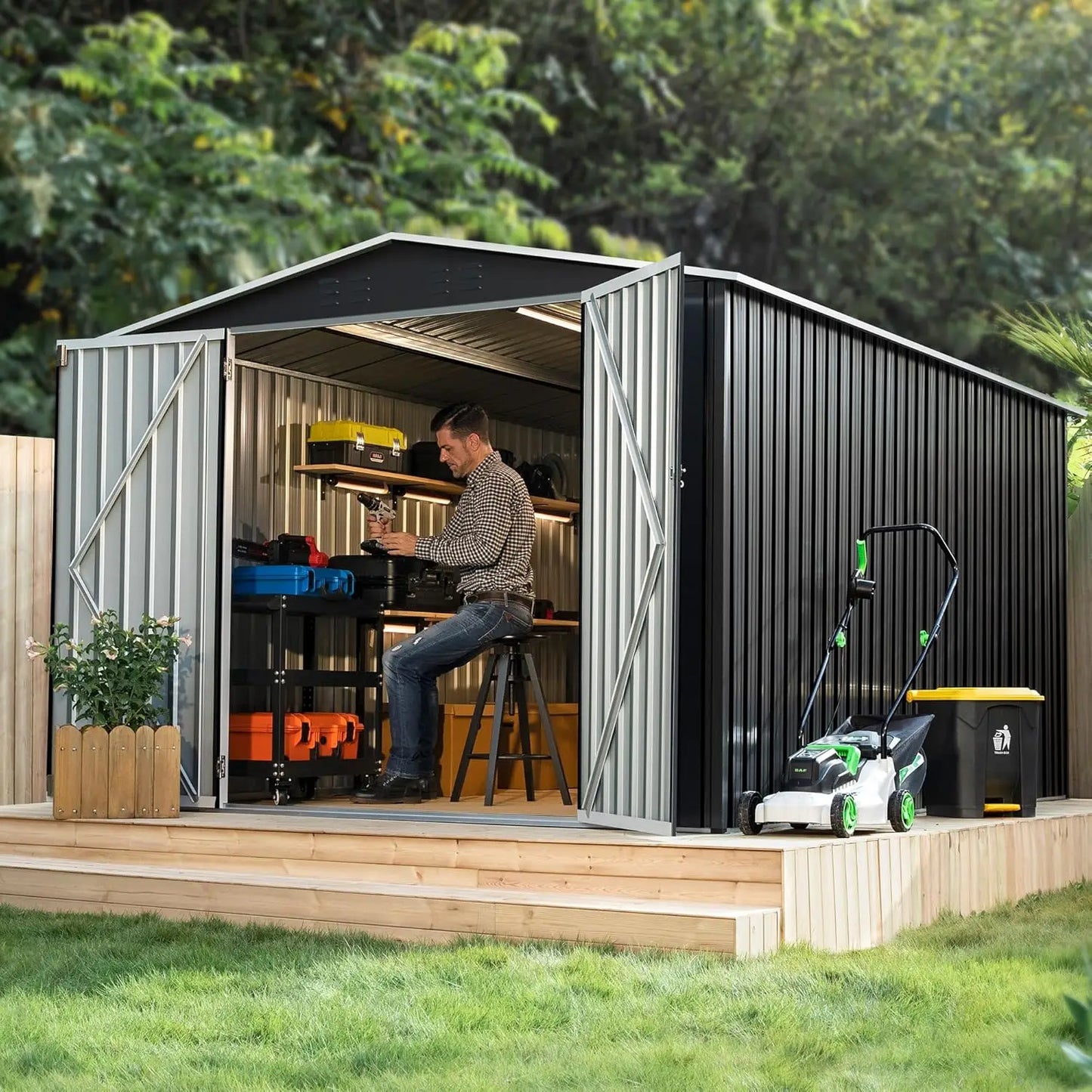 8x12 FT Metal Outdoor Storage Shed, Updated Frame Structure Tool Shed for Backyard Garden Patio Lawn, Customized