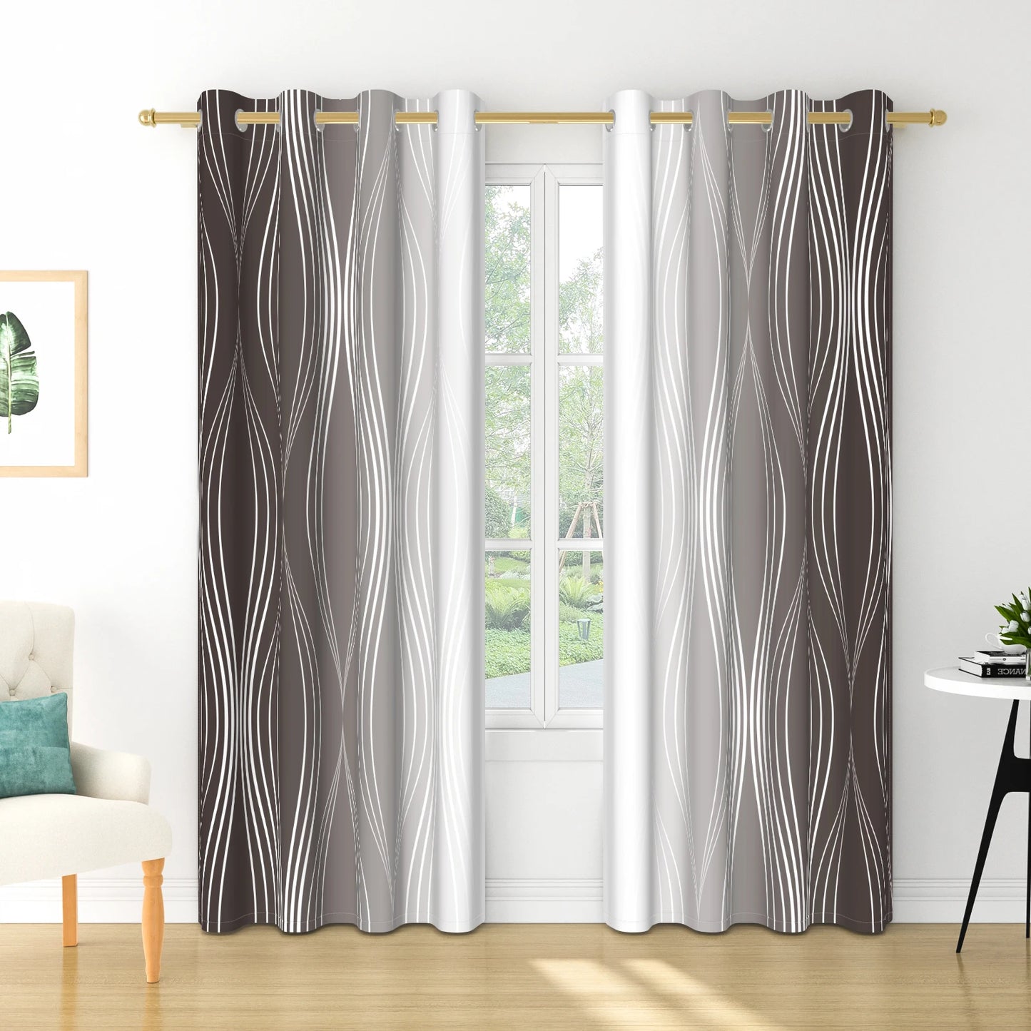 2pieces Modern Gradient Curtains Color Wave Design Color Gradient Polyester the Suitable Minimalist Bedroom Living Room Curtains