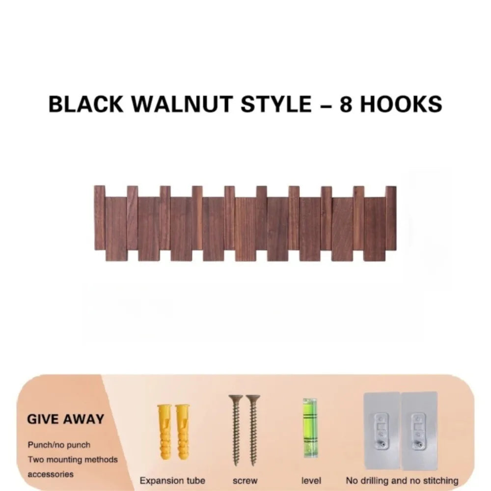 New Wall Mounted Wood Coat Racks with 8 Hooks Art Entry Door Porch Hanging Hook Piano Key Shaped Clothes Hook Home Decor