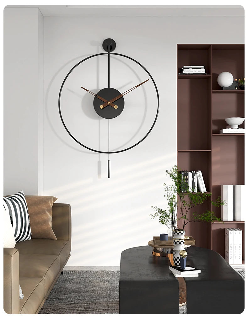 Spanish Minimalist Metal Wall Clock No Drill Installation Modern Industrial Style Large Silent Quartz Clock for Living Room