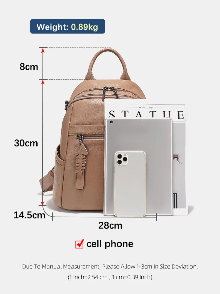 Soft Leather Women’s Backpack Large Capacity Crafted from premium cowhide leather with wide shoulder straps and multiple pockets. Stylish, durable, and perfect for everyday use.