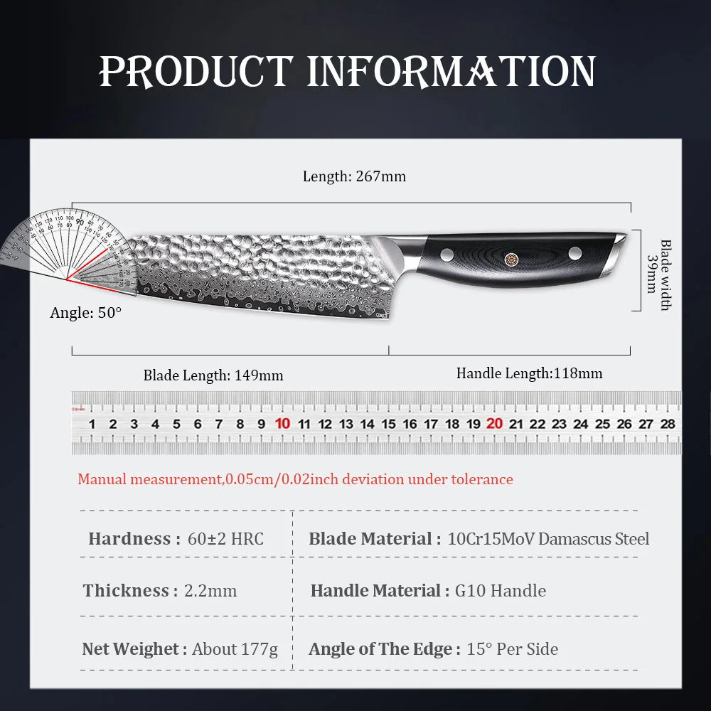 MOSTODOZO 6-inch Japanese Style Bunka Knife Damascus Steel Slicer Meat Utility Fruit Professional Kitchen Kiritsuke Chef Knives