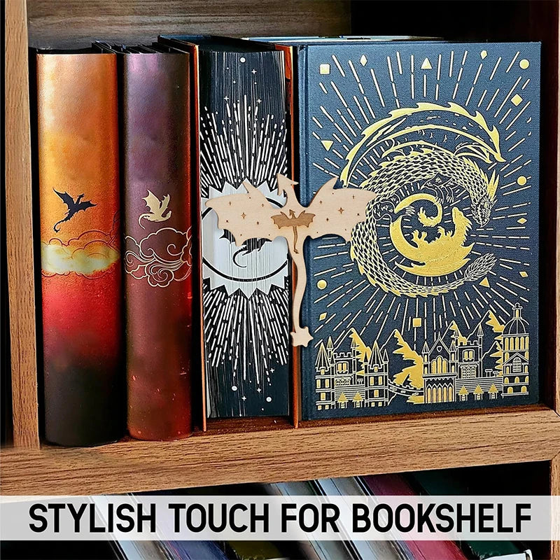 Handmade Dragon Bookshelf Decor, Wooden Fourth Wing Double Dragon Book Insert, Handmade Decorative Bookends For Books Lovers