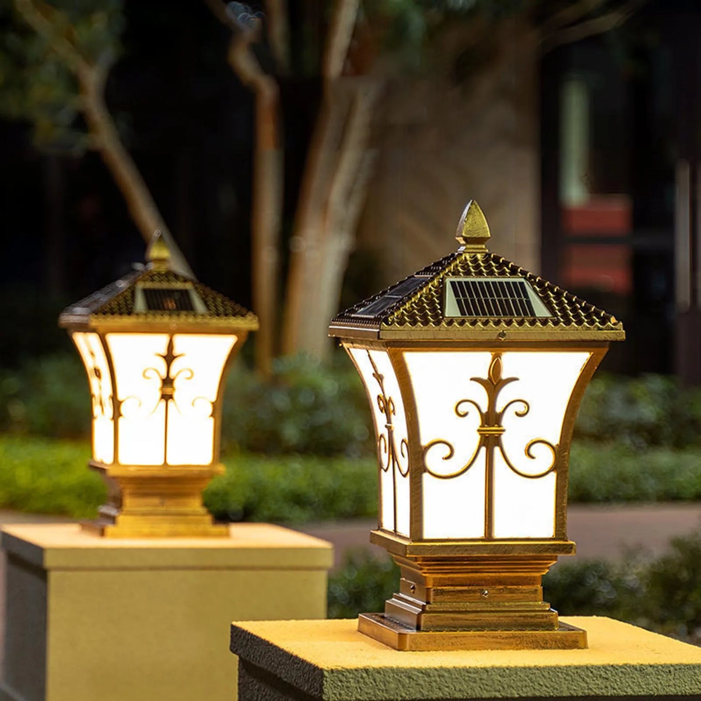 LED Solar Pillar Light Remote Control Retro Lantern Waterproof Outdoor Porch Column Lamp Night Light Garden Fence Decoration