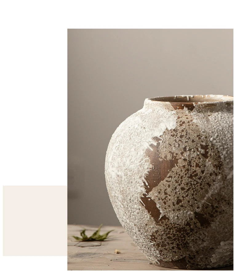Hydroponic Flower Arranging Ceramic Vase Mottled Retro Chinese Pottery Jars Decorative Decorations for Living Room TV Cabinets