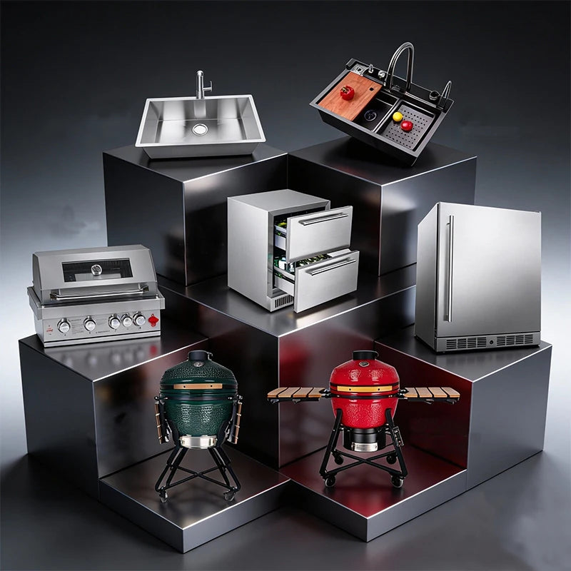 Backyard gourmet social center, smart temperature-controlled outdoor kitchen, waterproof, sunproof, and portable.