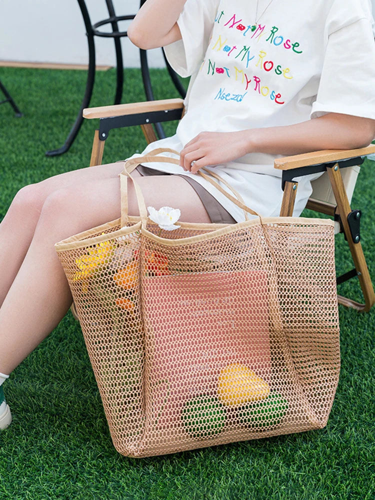 Beach Bag  Mesh Tote Bag  for Travel Pool Family Beach Vacation Cruise Essentials Organizer Storage Bags