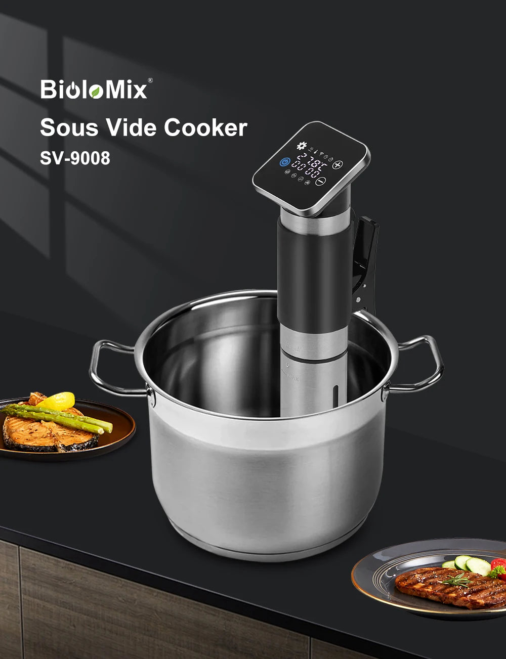 BioloMix 5th Generation Smart Sous Vide Machine WiFi Enabled Stainless Steel IPX7 Waterproof with APP Control Thermal Circulator