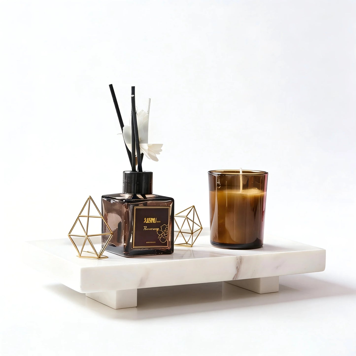 Calacatta Viola Marble Pedestal Stand, Luxury Bathroom Vanity Tray Dresser Organizer for Jewelry Cosmetics Decorative Stone Base