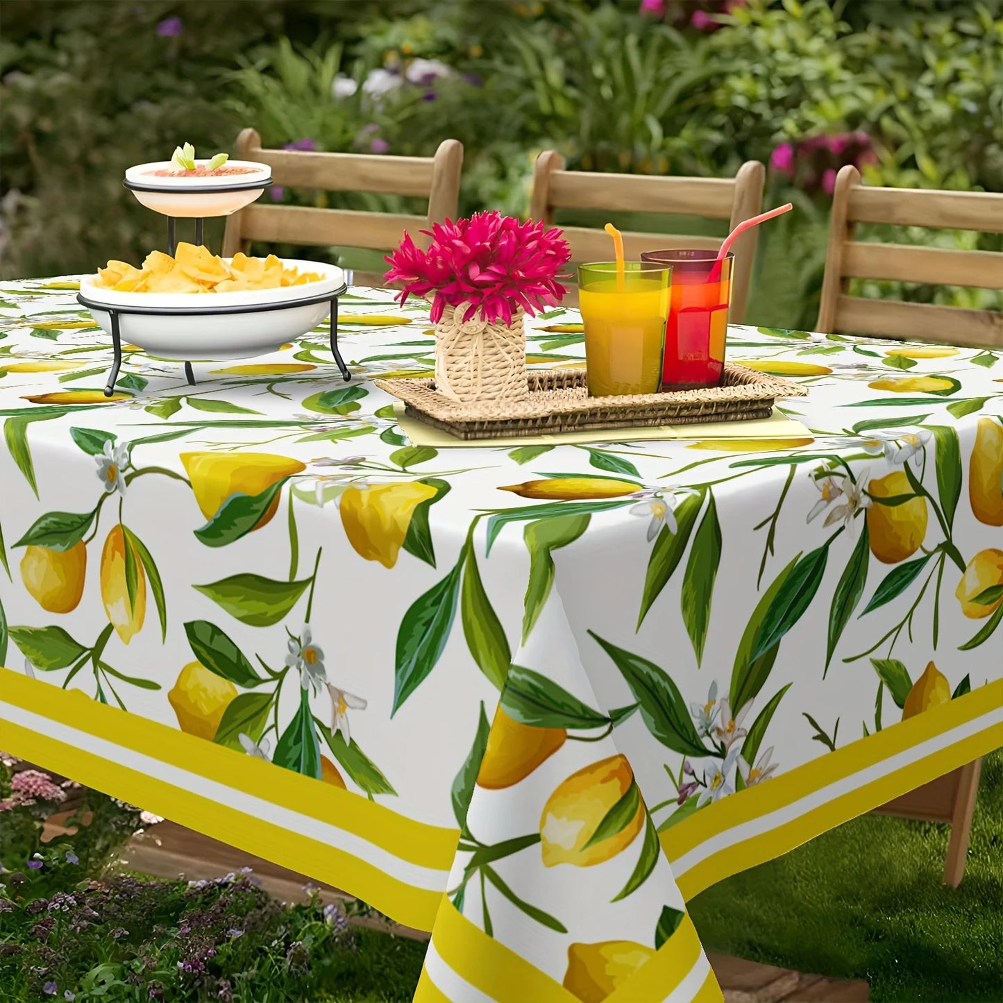 Yellow Lemon Floral Rectangle Waterproof Tablecloth Party table Decor Farmhouse Kitchen Dining Tablecloth Wedding Decorations