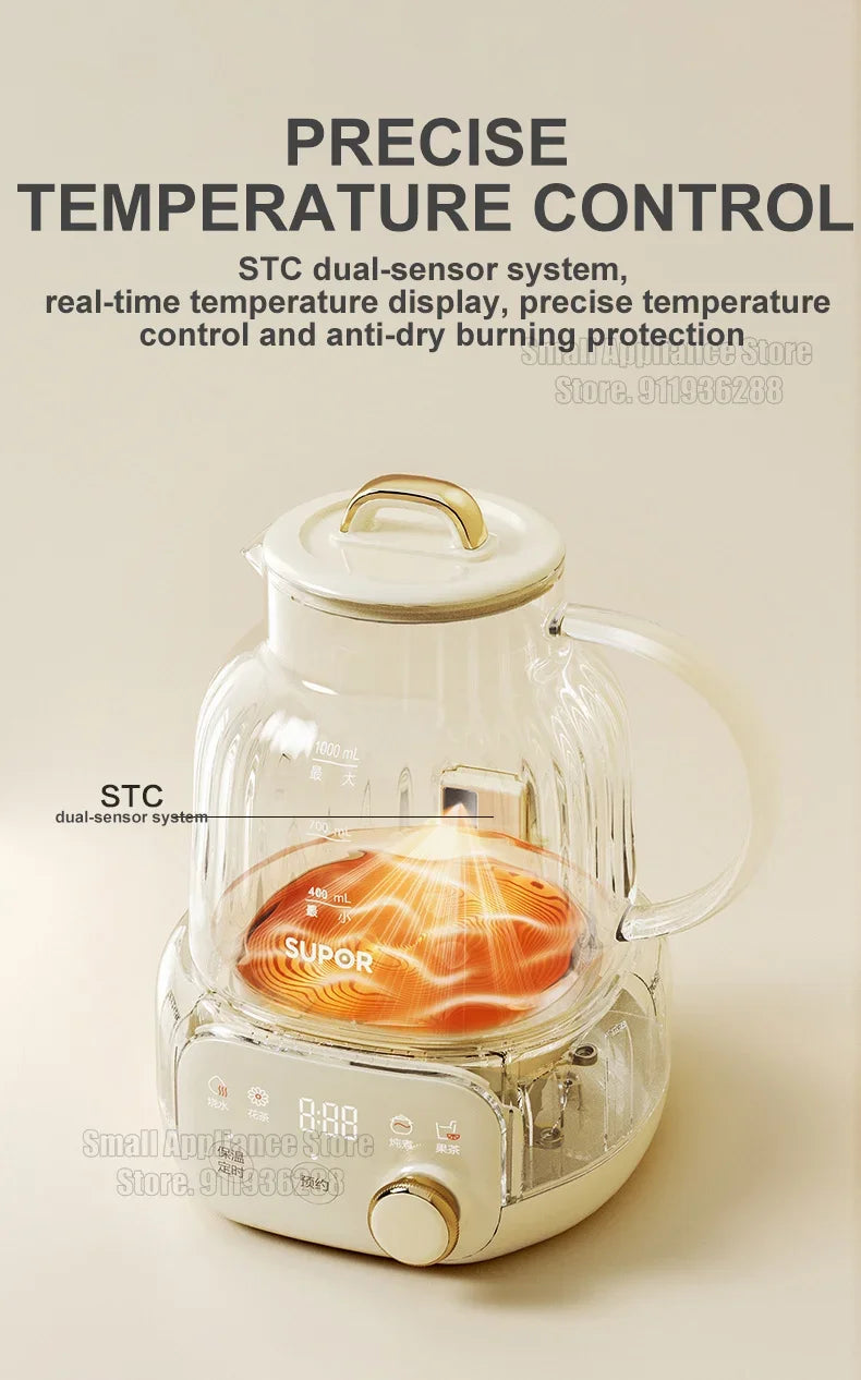 SUPOR 1L Health Pot Glass Electric Kettle 316L Stainless Steel Water Boliler 12H insulation Multifunction Household Teapot 220v